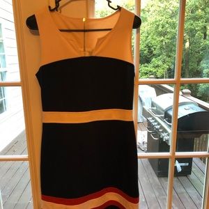 White, baby blue and dark orange sleeveless dress!